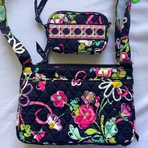 Vera Bradley Navy Ribbons Bag and Coin Purse